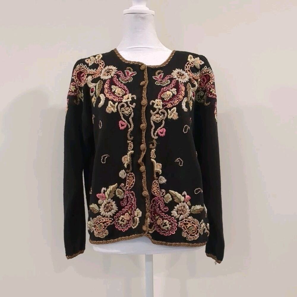 Heirloom Collectibles Sweater Womens M Floral Dark Fairy Embroidered Cardigan